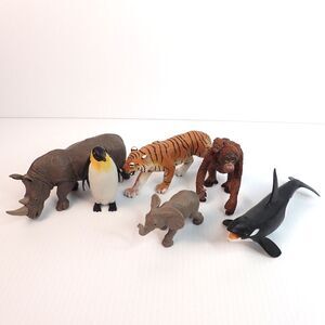 Wildlife Animal Lot of 5 Tiger Orca Elephant Rhino Gorilla w/Baby Safari LTD.